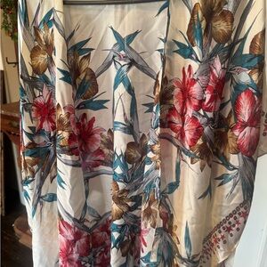 Floral Kimono with Red and Brown Accents